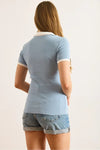 Polo Collar Color-Detail Stretch Cotton Blouse