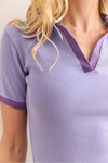 Polo Collar Color-Detail Stretch Cotton Blouse