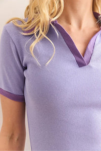 Polo Collar Color-Detail Stretch Cotton Blouse