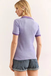 Polo Collar Color-Detail Stretch Cotton Blouse