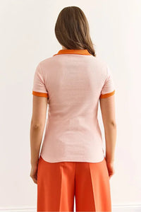 Polo Collar Color-Detail Stretch Cotton Blouse