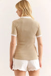 Polo Collar Color-Detail Stretch Cotton Blouse