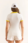 Polo Collar Color-Detail Stretch Cotton Blouse