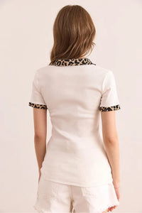Polo Collar Color-Detail Stretch Cotton Blouse