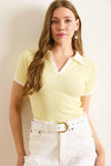 Polo Collar Color-Detail Stretch Cotton Blouse