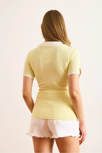 Polo Collar Color-Detail Stretch Cotton Blouse