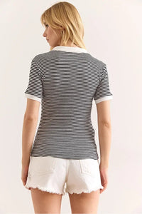 Polo Collar Color-Detail Stretch Cotton Blouse