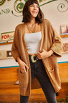 Relaxed Knit Cardigan with Folded Sleeves and Pockets