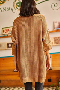 Relaxed Knit Cardigan with Folded Sleeves and Pockets