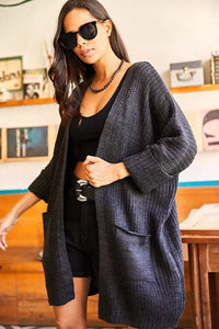Relaxed Knit Cardigan with Folded Sleeves and Pockets
