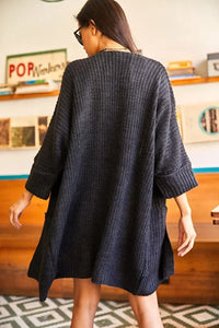 Relaxed Knit Cardigan with Folded Sleeves and Pockets