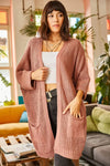 Relaxed Knit Cardigan with Folded Sleeves and Pockets