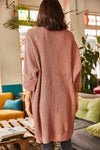 Relaxed Knit Cardigan with Folded Sleeves and Pockets