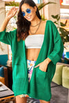 Relaxed Knit Cardigan with Folded Sleeves and Pockets