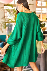 Relaxed Knit Cardigan with Folded Sleeves and Pockets
