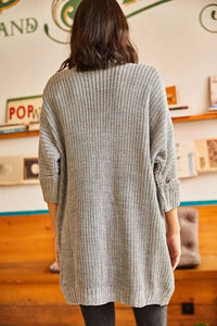 Relaxed Knit Cardigan with Folded Sleeves and Pockets