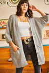 Relaxed Knit Cardigan with Folded Sleeves and Pockets