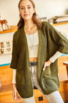 Relaxed Knit Cardigan with Folded Sleeves and Pockets
