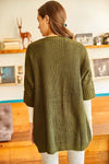 Relaxed Knit Cardigan with Folded Sleeves and Pockets