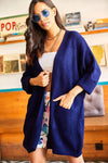 Relaxed Knit Cardigan with Folded Sleeves and Pockets