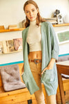 Relaxed Knit Cardigan with Folded Sleeves and Pockets