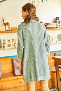 Relaxed Knit Cardigan with Folded Sleeves and Pockets