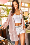 Relaxed Knit Cardigan with Folded Sleeves and Pockets
