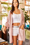 Relaxed Knit Cardigan with Folded Sleeves and Pockets