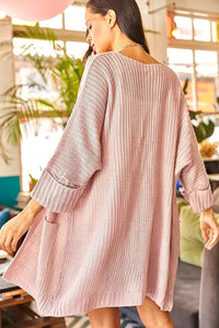 Relaxed Knit Cardigan with Folded Sleeves and Pockets
