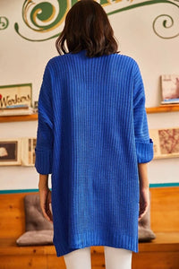 Relaxed Knit Cardigan with Folded Sleeves and Pockets