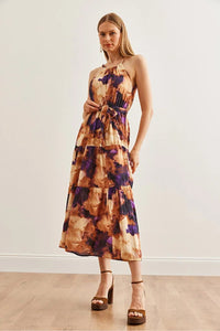 Halter Neck Belted Midi Dress