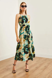 Halter Neck Belted Midi Dress