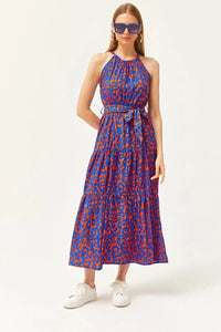 Halter Neck Belted Midi Dress