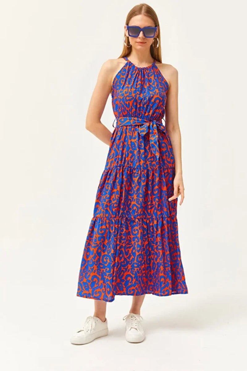 Halter Neck Belted Midi Dress
