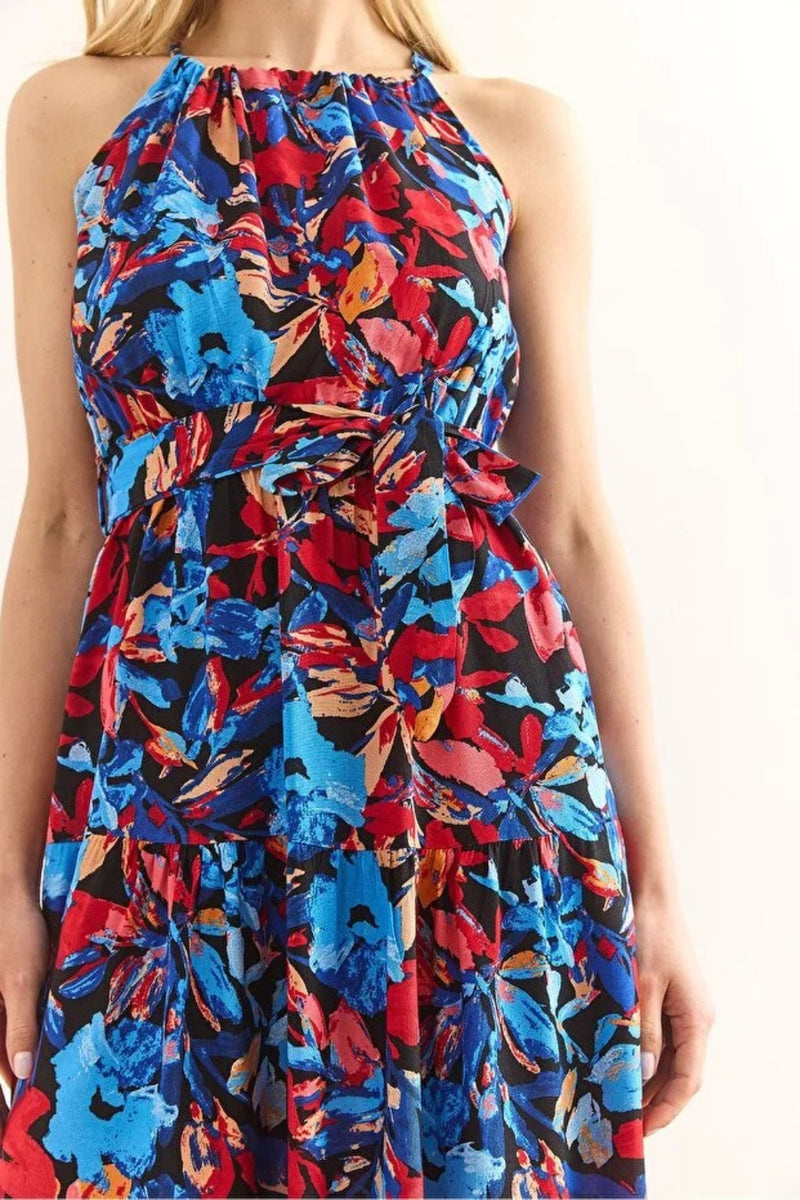 Halter Neck Belted Midi Dress