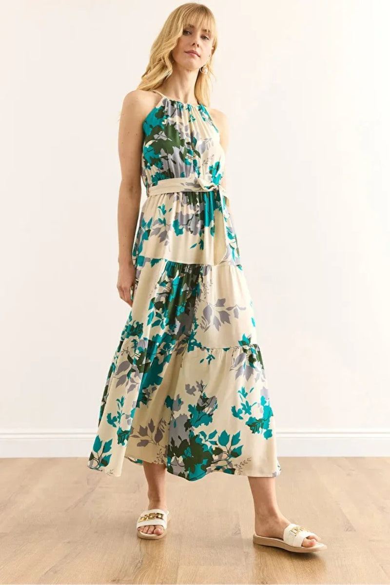 Halter Neck Belted Midi Dress