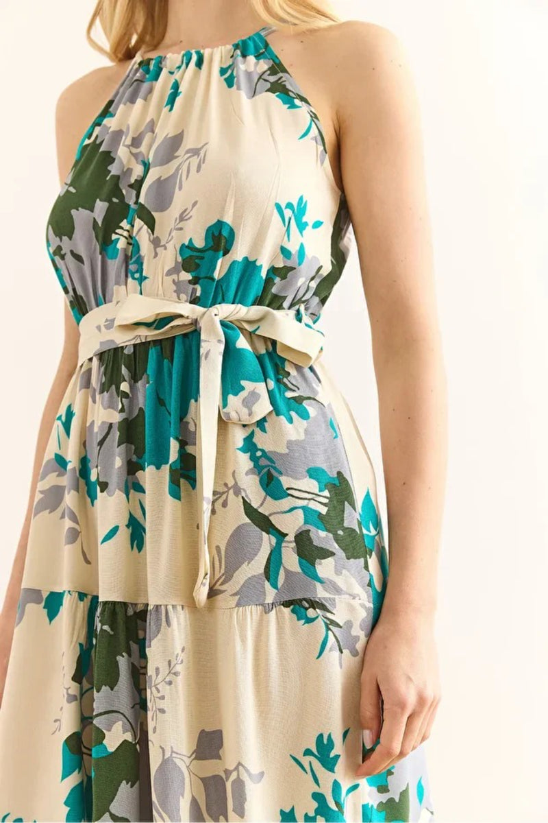 Halter Neck Belted Midi Dress