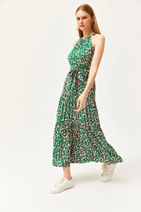 Halter Neck Belted Midi Dress