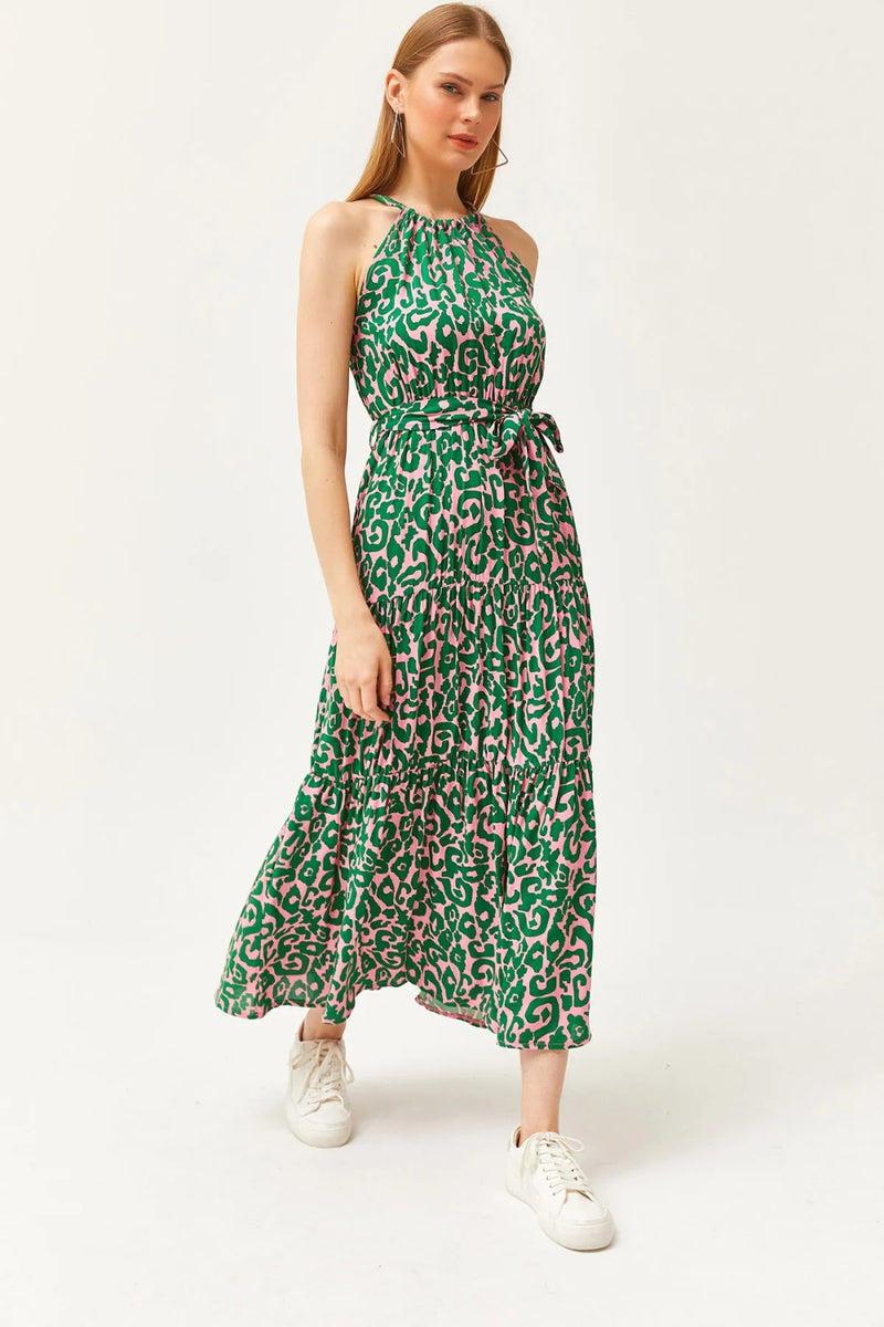 Halter Neck Belted Midi Dress