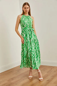 Halter Neck Belted Midi Dress