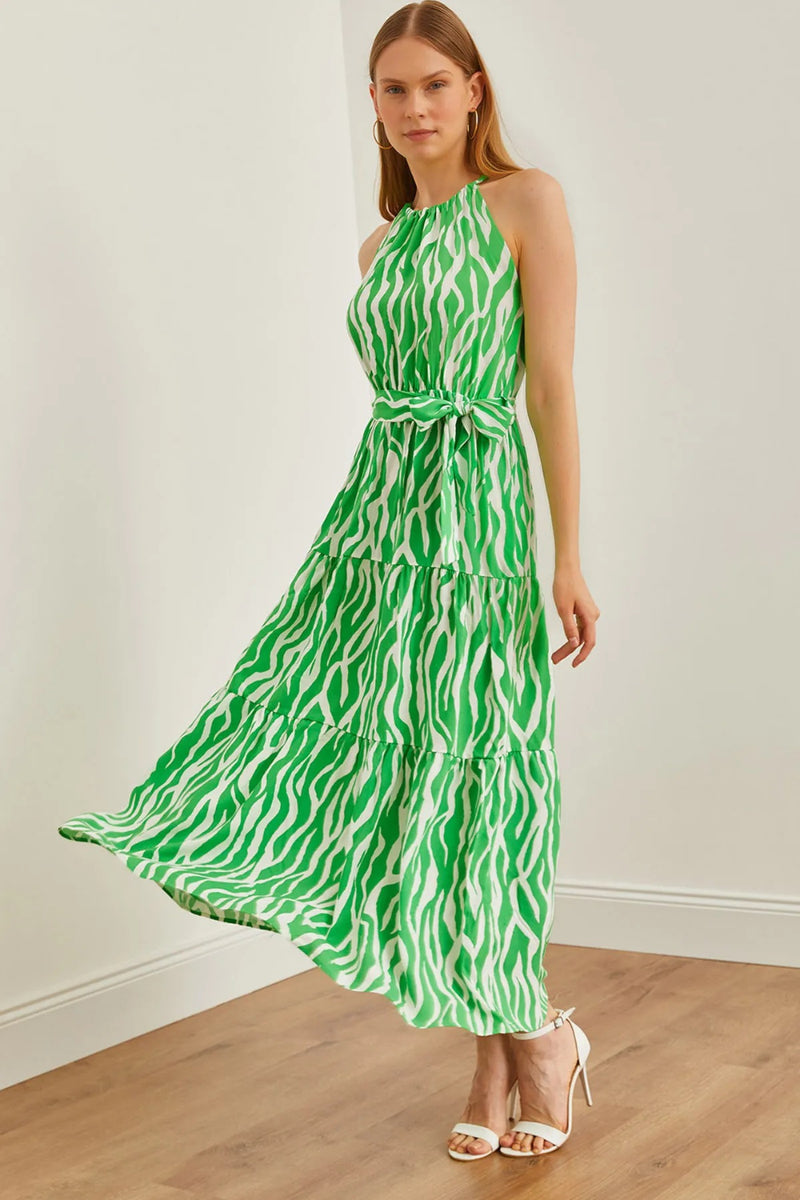 Halter Neck Belted Midi Dress