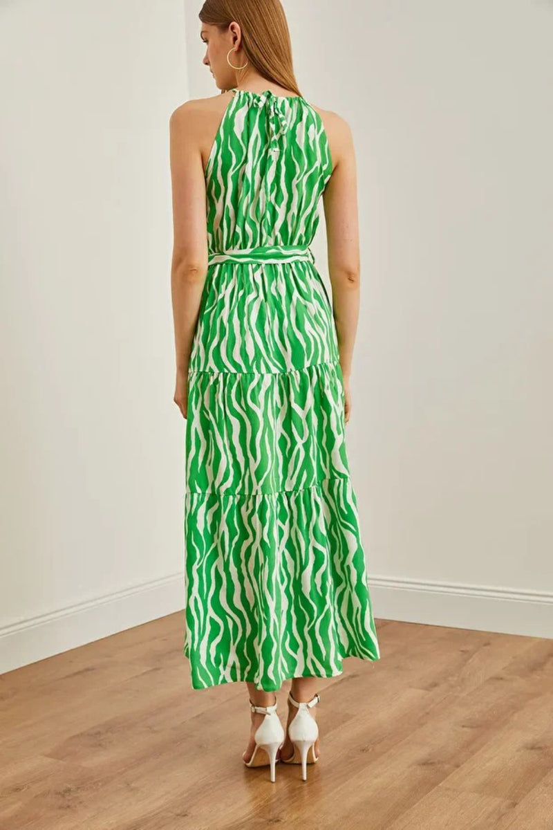 Halter Neck Belted Midi Dress
