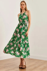 Halter Neck Belted Midi Dress