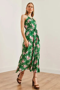 Halter Neck Belted Midi Dress