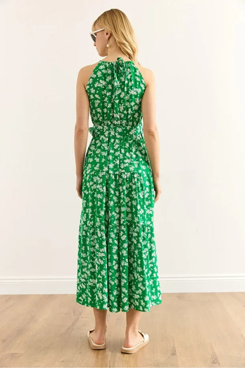 Halter Neck Belted Midi Dress