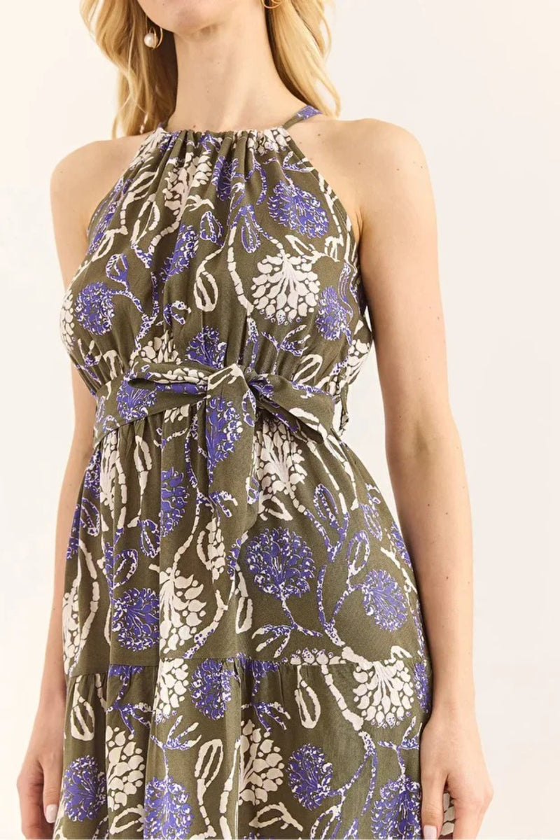 Halter Neck Belted Midi Dress