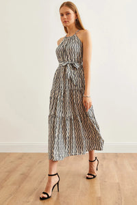 Halter Neck Belted Midi Dress