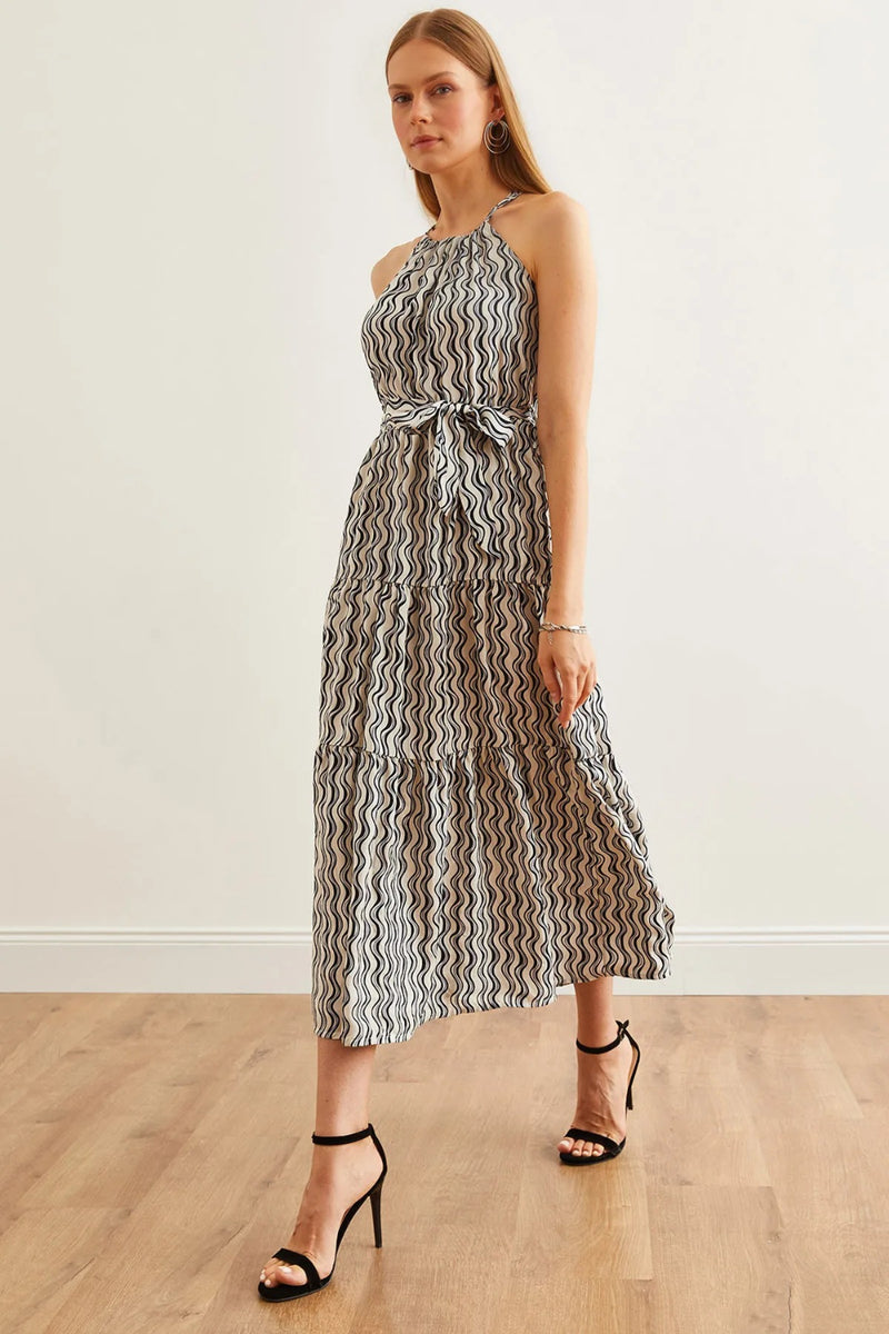 Halter Neck Belted Midi Dress