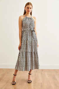 Halter Neck Belted Midi Dress