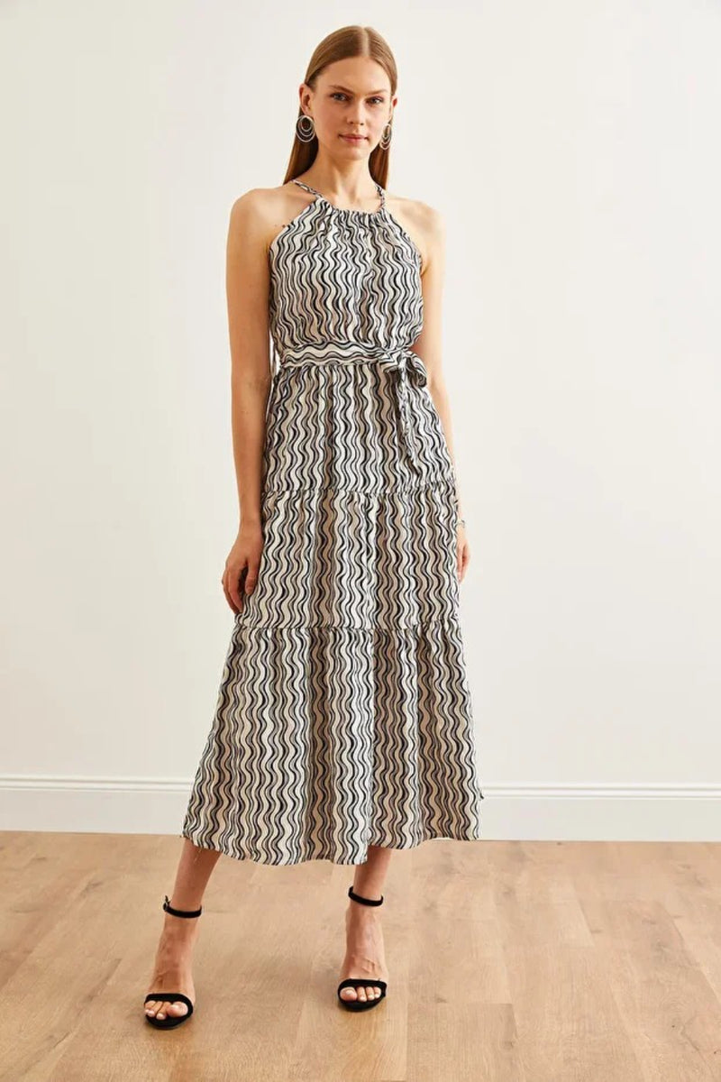 Halter Neck Belted Midi Dress